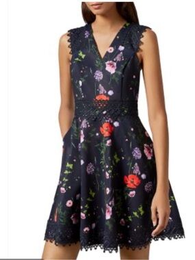 Ted Baker skater dress Mayo in hedgerow Floral Lace-Trim Mini Dress